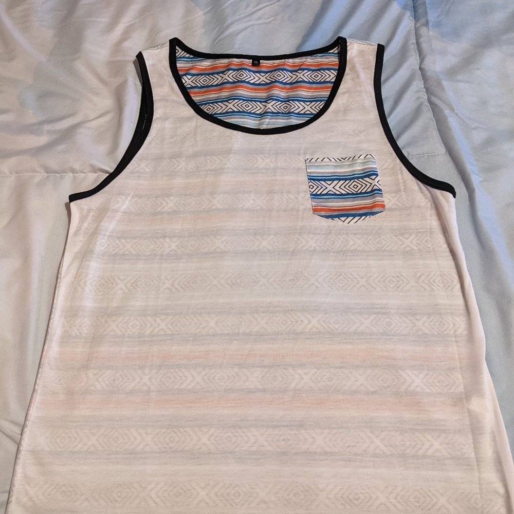 NEW Shein Men's Tank Top White Color Stripes Size XL Fits Large